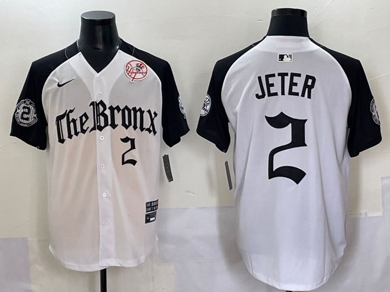 Men 2025 New York Yankees #2 Jeter White black Five generations Joint Name Nike MLB Jersey style 53